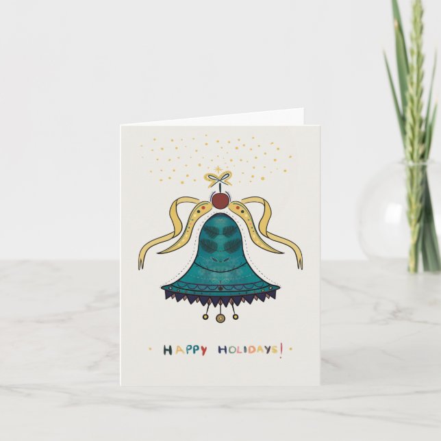Élégant Bell Festive Plié Greeting Carte de vacanc (Devant)