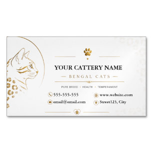 Elegant Bengal Cat Cattery Custom  Magnetic Business Card