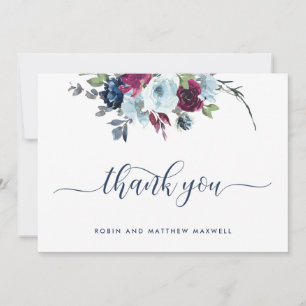 Elegant Berry, Blue and Burgundy Floral Thank You  Card