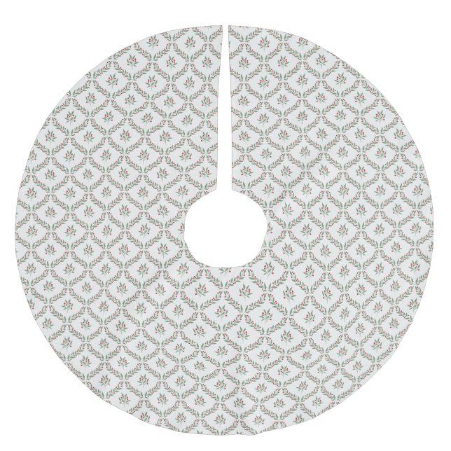 Elegant Berry Botanical Diamond Pattern Christmas Brushed Polyester Tree Skirt (Front)
