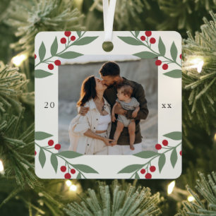 Elegant Berry Botanical Photo Christmas Holiday Metal Ornament