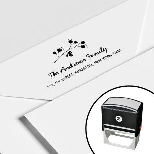 Elegant Berry Branch Family Name Leaf Self-inking Stamp