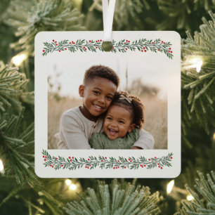 Elegant Berry Christmas Garland Frame Photo Metal Ornament