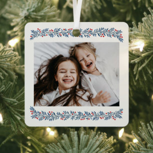 Elegant Berry Christmas Garland Frame Photo Metal Ornament