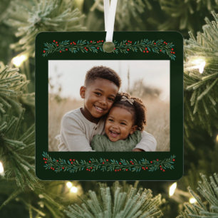 Elegant Berry Christmas Garland Frame Photo Metal Ornament