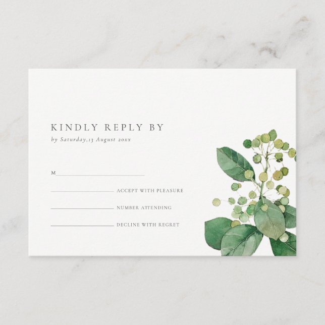 ELEGANT BERRY LEAFY FOLIAGE GREENERY WEDDING RSVP ENCLOSURE CARD (Front)