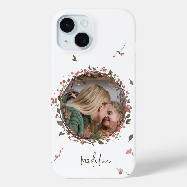 Elegant Berry Wreath Photo Christmas Case-Mate iPhone Case (Back)