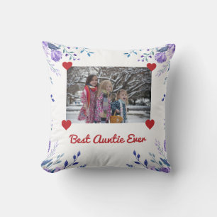 Elegant Best Auntie Ever BAE Photo Hearts Floral Throw Pillow