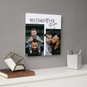 Elegant Best Dad Ever 2 Photos Fathers Day Gifts Square Wall Clock