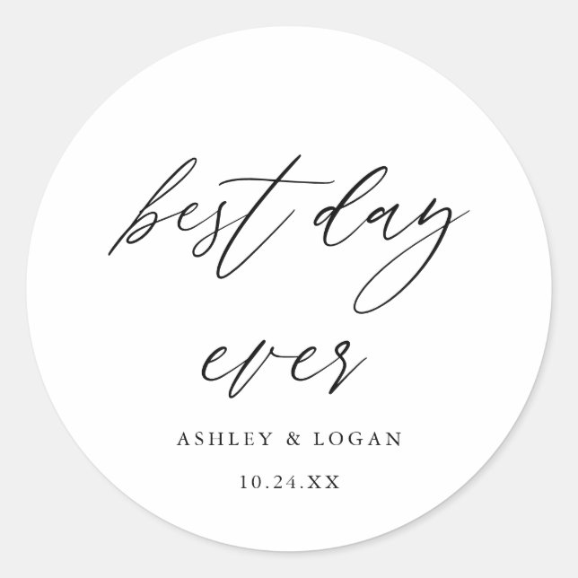Elegant Best Day Ever Wedding Favour Classic Round Sticker (Front)