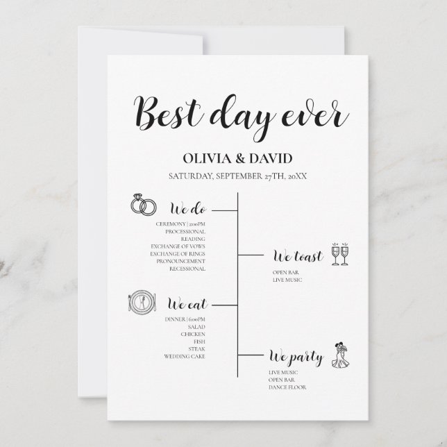 Elegant Best Day Ever Wedding Timeline Program (Front)