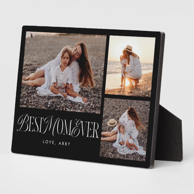 Elegant Best Mom Ever Black Collage Plaque (Side)