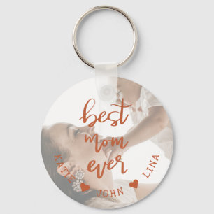Elegant Best Mom Ever Calligraphy Photo Keychain