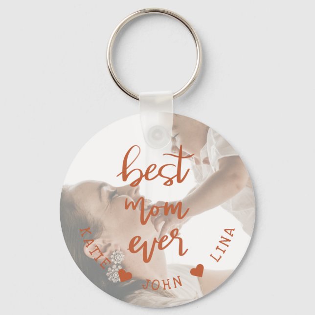 Elegant Best Mom Ever Calligraphy Photo Keychain (Front)