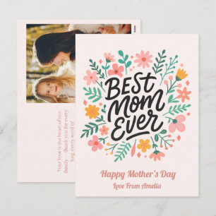 Elegant Best Mom Ever   Floral Mothers Day  Holiday Postcard