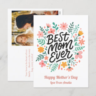 Elegant Best Mom Ever Floral Mothers Day Holiday Postcard