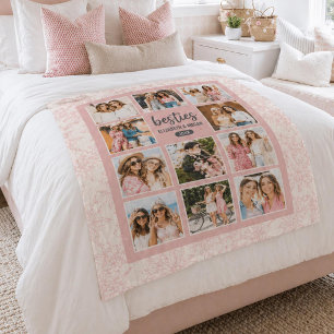 Elegant Besties BFF Pink Photo Collage with Names Fleece Blanket