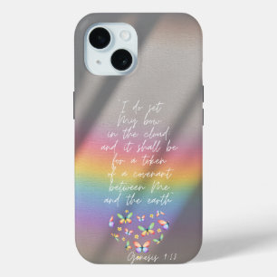 Elegant Bible Rainbow Photograph Butterfly Heart iPhone 15 Case
