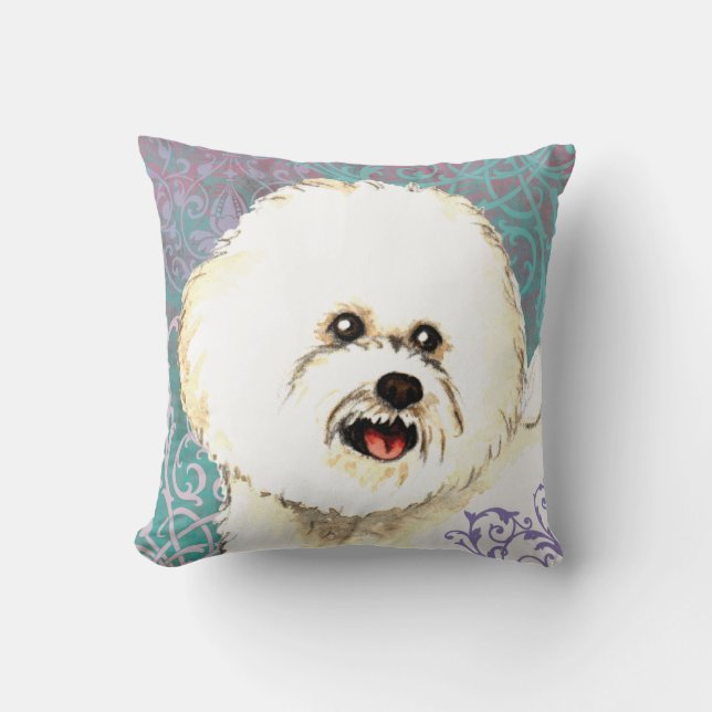 Elegant Bichon Frise Throw Pillow (Front)