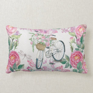 Elegant Bicycle and Flowers Lumbar Pillow