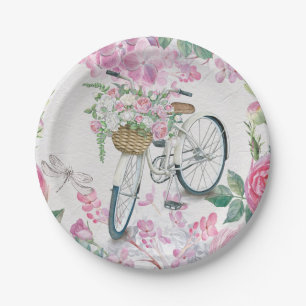 Elegant Bicycle and Flowers Paper Plate