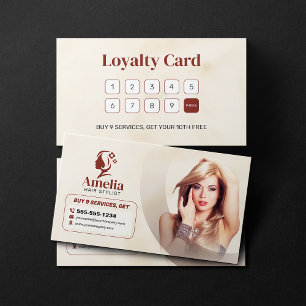 Elegant Biege Hair Stylist Salon Makeup Waxing Loyalty Card