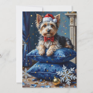 Elegant Biewer Terrier Dog Velvet Christmas Holiday Card
