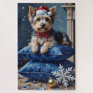 Elegant Biewer Terrier Dog Velvet Christmas Jigsaw Puzzle