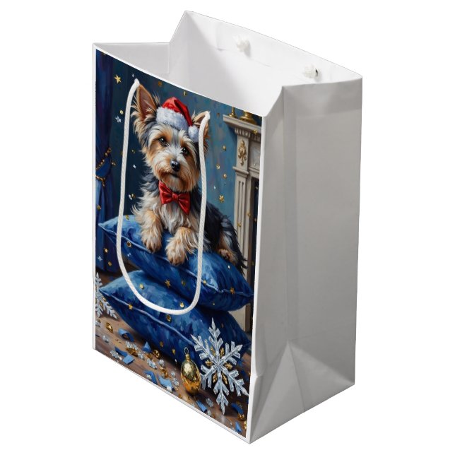 Elegant Biewer Terrier Dog Velvet Christmas Medium Gift Bag (Front Angled)