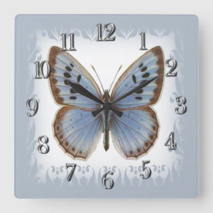 Elegant Big Blue and Beautiful Butterfly Square Wall Clock