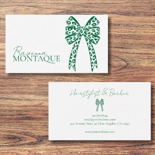 Elegant Big Bottle Green Leopard Bow Custom Chic Business Card
