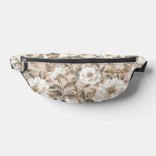Elegant Big Camellia Flower Pink Gold Custom Trave Fanny Pack