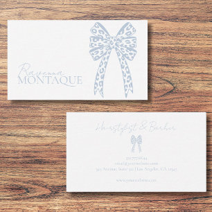 Elegant Big Dusty Blue Leopard Bow Custom Chic Business Card