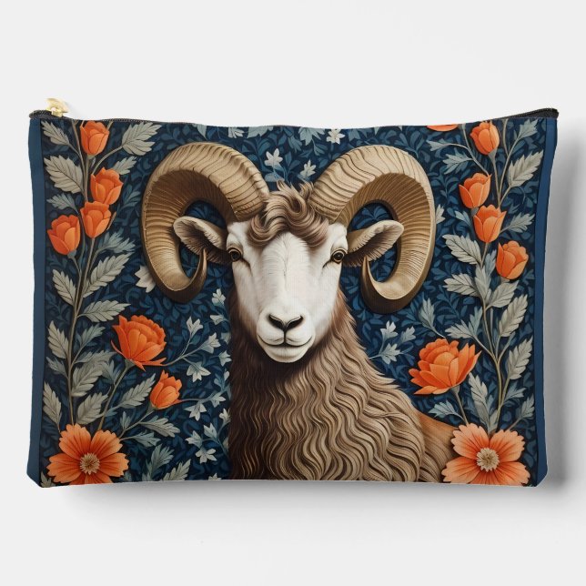 Elegant Big Horn Sheep William Morris Inspired  Accessory Pouch (Front)