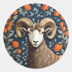 Elegant Big Horn Sheep William Morris Inspired  Classic Round Sticker