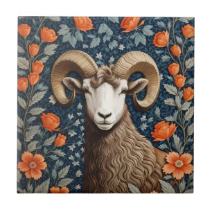 Elegant Big Horn Sheep William Morris Inspired Tile