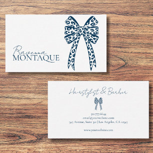 Elegant Big Prussian Blue Leopard Bow Custom Chic Business Card