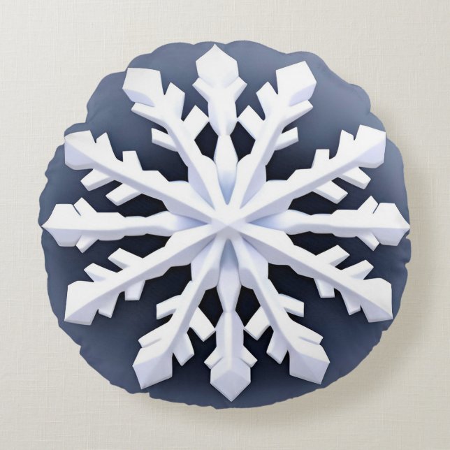 Elegant Big Snowflake Round Pillow (Front)