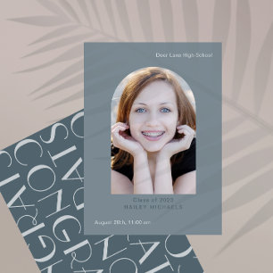 Elegant Big Type Photo Graduation Blue Invitation