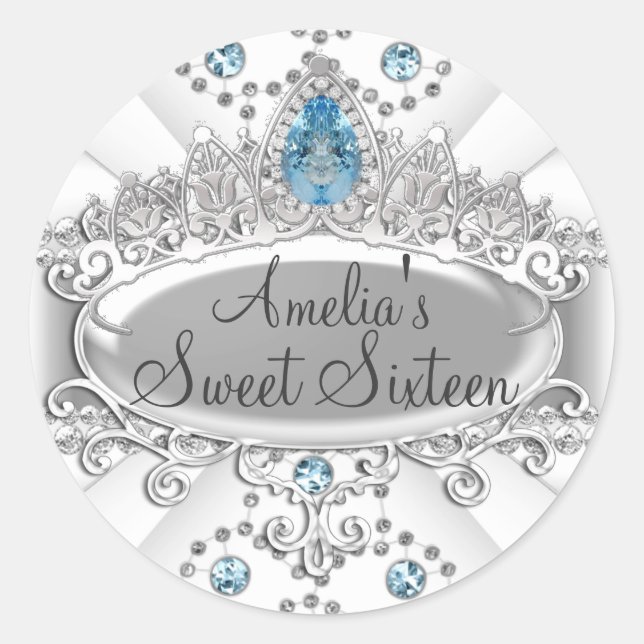 Élégant bijou bleu Tiara Sweet sixteen Sticker (Devant)