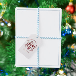 Elegant Bilingual Burgundy Birds Christmas Gift Tags