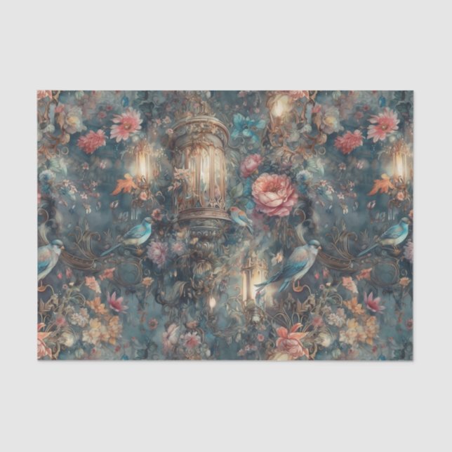 Elegant Bird and Lanterns Tissue Paper (Front)