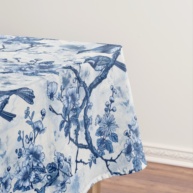 Elegant Bird and Tree Chinoiserie Table Cover Tablecloth (In Situ)