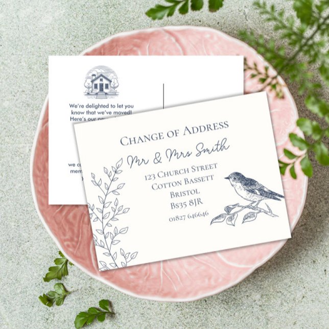 elegant bird blue and cream change of address  announcement postcard (Creator Uploaded)