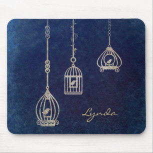Elegant Bird Cages Blue Mouse Pad