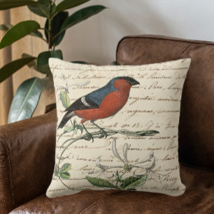 Elegant Bird Ephemera Throw Pillow