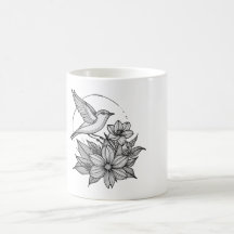 Elegant Bird & Flower Design Coffee Mug 