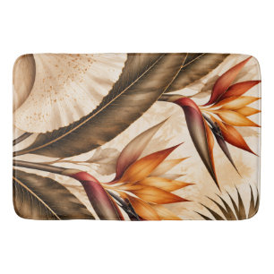 Elegant Bird of Paradise & Ginkgo Botanical Artwor Bath Mat