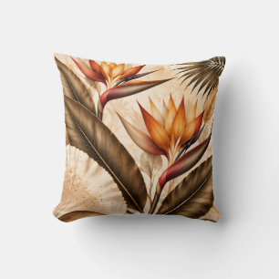 Elegant Bird of Paradise & Ginkgo Botanical Artwor Throw Pillow