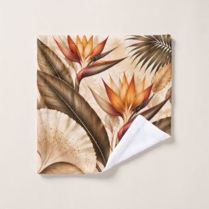 Elegant Bird of Paradise & Ginkgo Botanical Artwor Wash Cloth